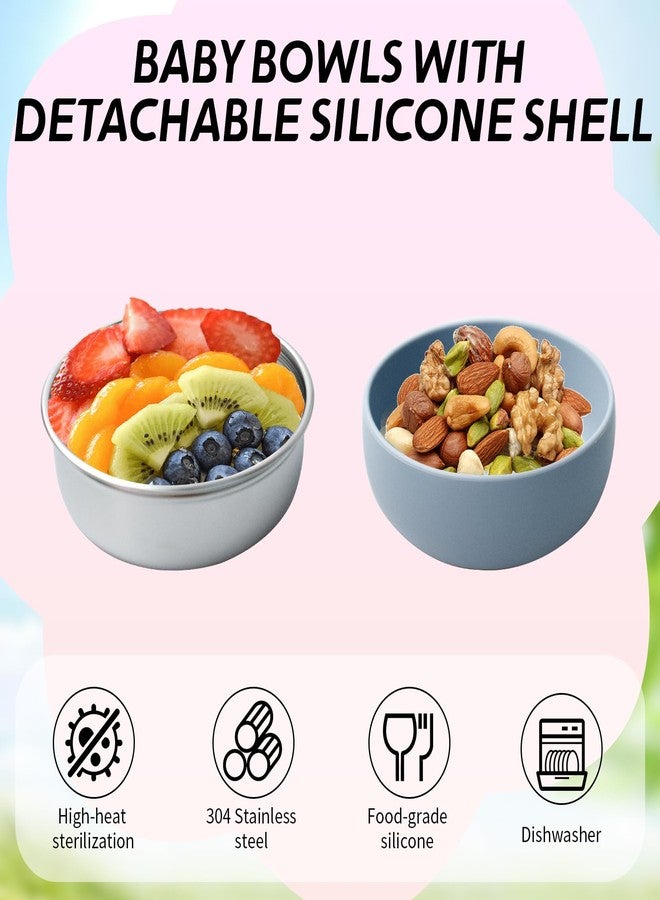SENONAPO 8 Pcs 304 Stainless Steel Baby Bowls with 8 Spoon Kids Bowls with Removable Silicone Shell Toddler Without Suction Bowls Anti Scald Snack Container for Dishwasher for Food Feeding(Multicolor) - Image 4